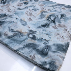 Abstarct Floral Print on Cotton Fabric in Shades of Blues, Grey & Brown
