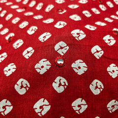 Printed Bandhani on Bright Red Cotton with Mirror Highlights
