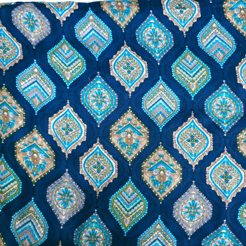 Multicolor Print on Navy Blue Cotton Fabric