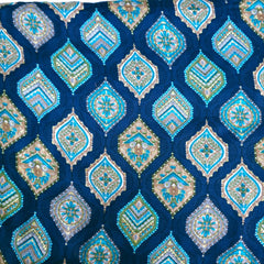Multicolor Print on Navy Blue Cotton Fabric