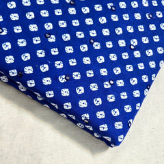 Printed Bandhani on Royal Blue Cotton with Mirror Highlights