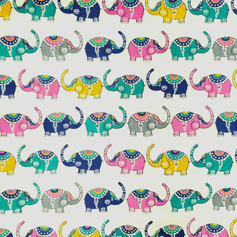 Gajraj Digitally Printed Cotton Fabric with Multi-color Elephant Motifs