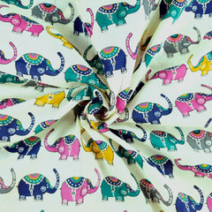 Gajraj Digitally Printed Cotton Fabric with Multi-color Elephant Motifs
