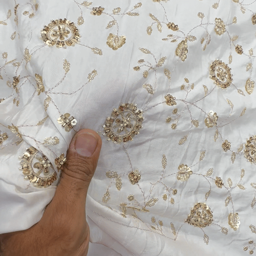 Dyeable Crepe Fabric with Circular Floral Vine Pattern