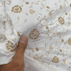 Dyeable Crepe Fabric with Circular Floral Vine Pattern