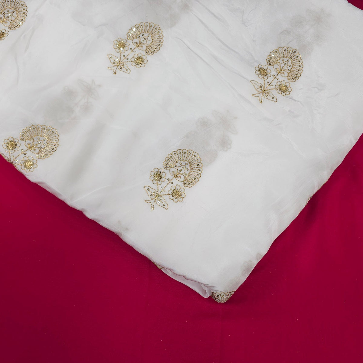 Dyeable Crepe Fabric with Gold Zari and Sequin Floral Motif