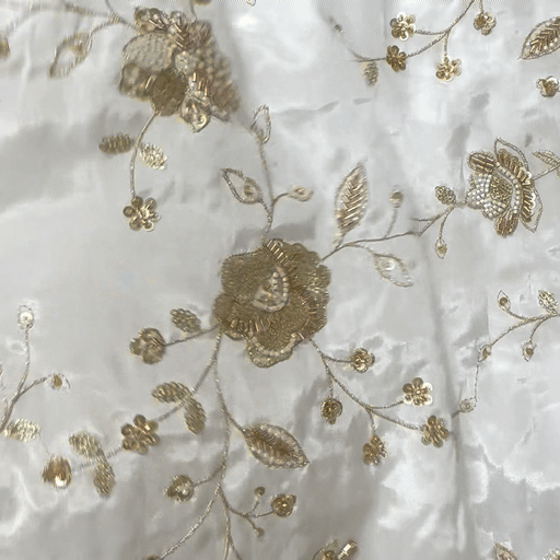 Dyeable Crepe Fabric with all over Floral Gold Zari & Sequin Vine Pattern