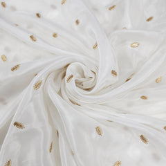 Dyeable Crepe Fabric with Gold Zari & Sequin Leaf Motif