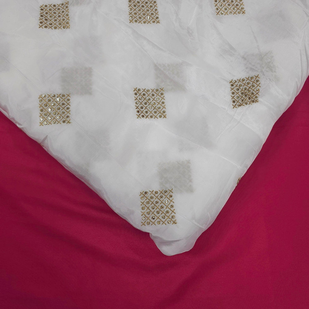 Dyeable Crepe Fabric with Gold Sequin & Zari Diamond Motif