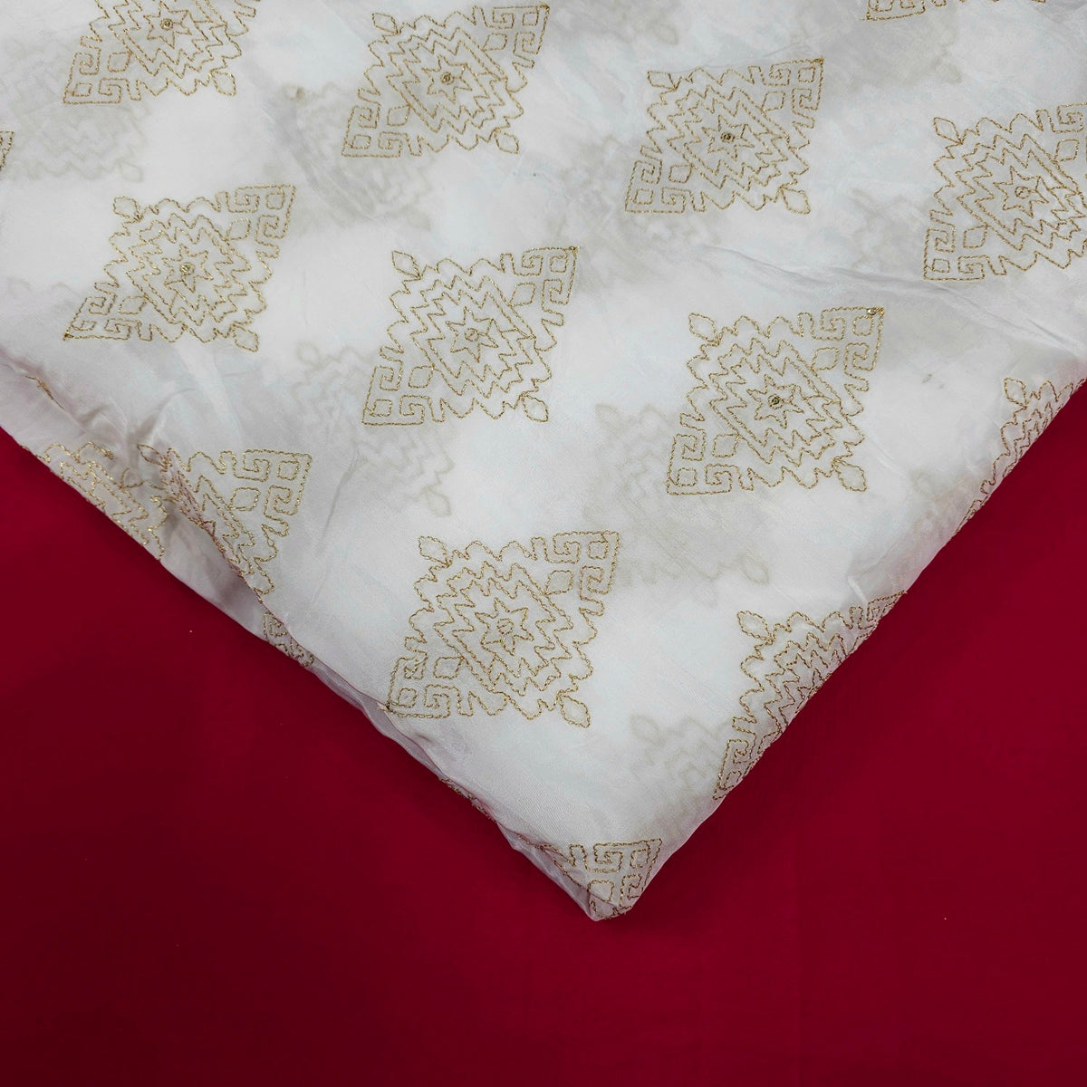 Dyeable Crepe Fabric with Gold Sequin & Zari Diamond Pattern