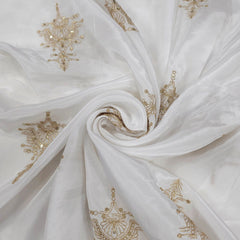 Dyeable Crepe Fabric with Gold Zari and Sequin Floral Butta Work