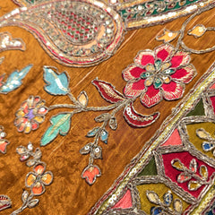 Mustard Crepe Fabric with Multicolor Embroidered & Paisley Border