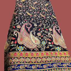 Black Crepe Fabric with Multicolor Embroidered & Paisley Border