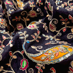 Black Crepe Fabric with Multicolor Embroidered & Paisley Border