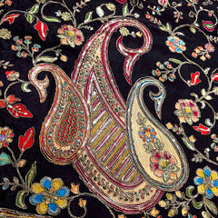 Black Crepe Fabric with Multicolor Embroidered & Paisley Border