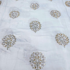 Dyeable Crepe Fabric with Gold Sequin & Zari work in Tree Motif