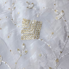 White Crepe Base Fabric with Golden Floral Sequin Embroidery