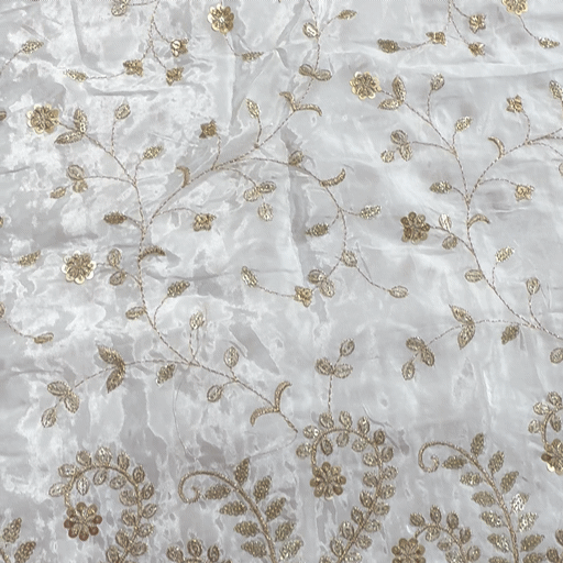 Dyeable Crepe Fabric with all over Floral Vine Pattern & Paisley Net Border