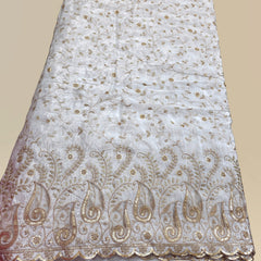 Dyeable Crepe Fabric with all over Floral Vine Pattern & Paisley Net Border