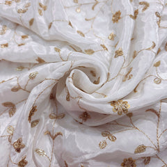 Dyeable Crepe Fabric with all over Floral Vine Pattern & Paisley Net Border