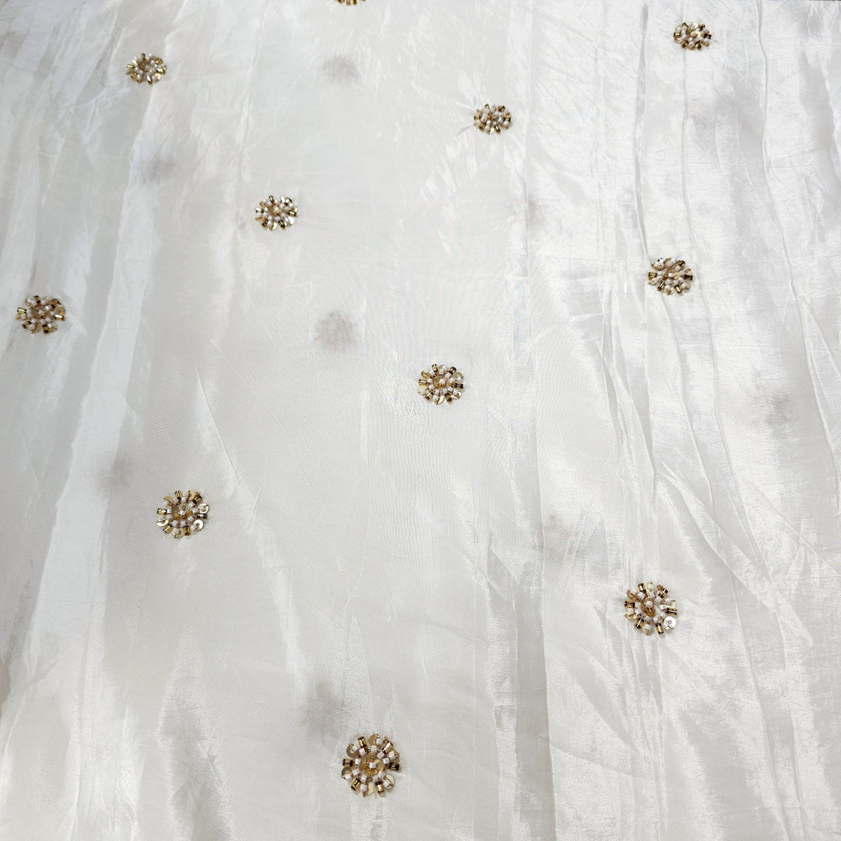 Dyeable Crepe Fabric with Light Gold Sequin & White Cutdana Butta work