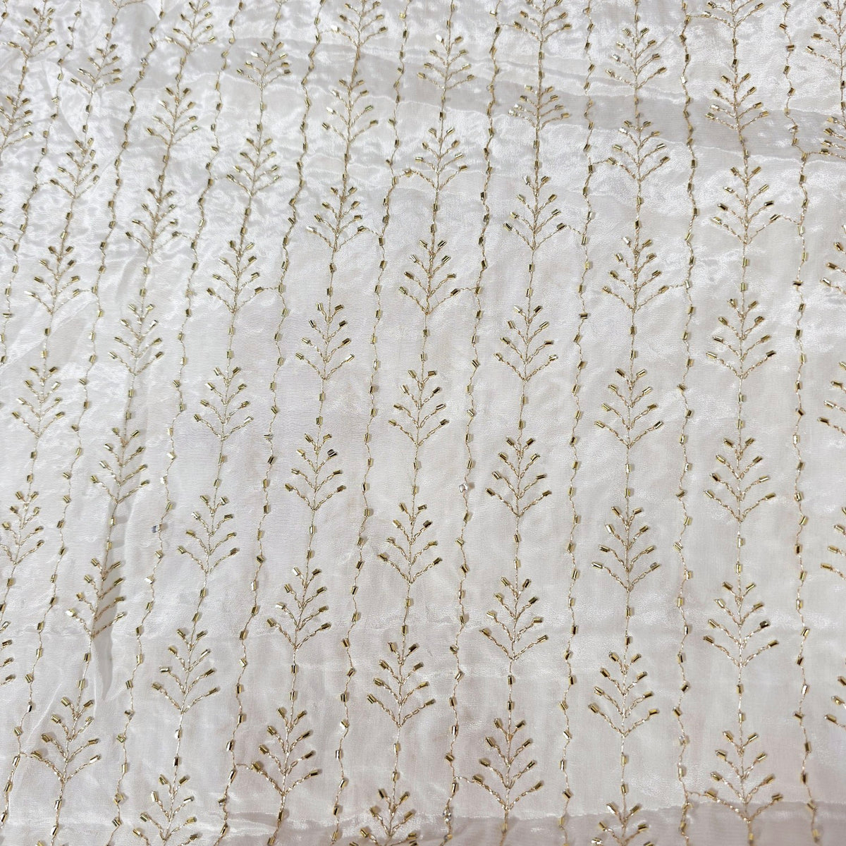 Dyeable Crepe Fabric with all over Vertical Lines with Floral Cutdana work
