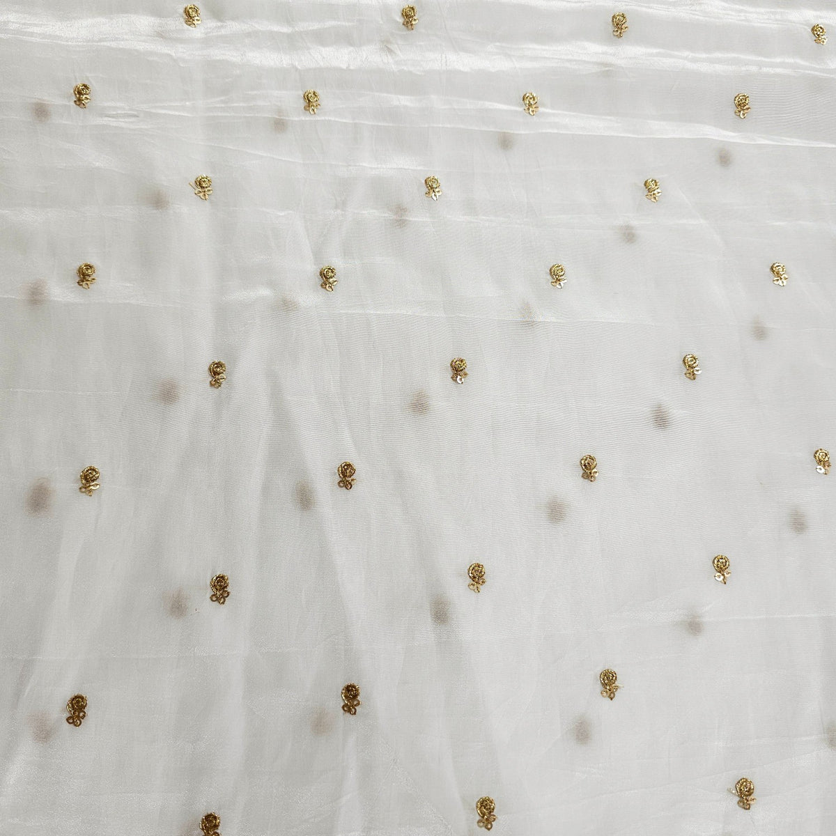 Dyeable Crepe Fabric with Gold Sequin Floral work