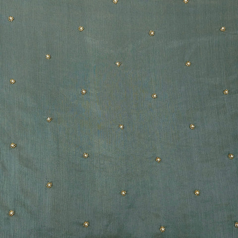 Crushed Tissue Two Tone Fabric with Pearl and Cutdana Work on Stone Green Color