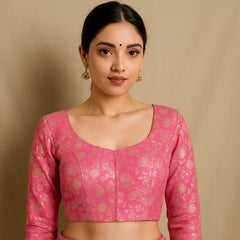 Zarmina Pink Banarasi Brocade with Round Neckline