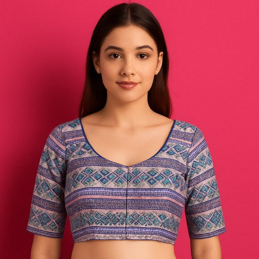 Manjusha Multi-Color Banarasi  Brocade on Indigo Purple Base with Round Neckline