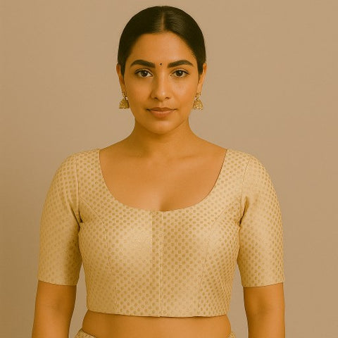 Zareen Brocade Tissue Golden-Color Blouse with Butta motiff and Round Neckline