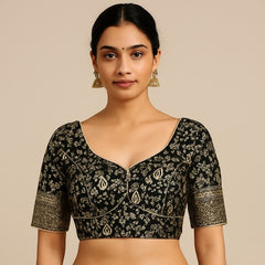 Nupur Black Color Banarasi Brocade Blouse with Sweetheart Neckline