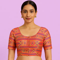 Manjusha Imperial Red Color Banarasi Brocade Blouse with Round Neckline