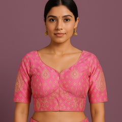 Nupur Rose Pink Color Banarasi Brocade Blouse with Sweetheart Neckline