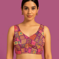 Naaz Dola Silk Base Dark Purple Blouse with V Neckline