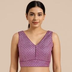 Raspberry Color Half Sleeves Blouse with V Neckline