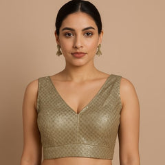 Sitara Full Sequins Sleeveless Gold Blouse with V Neckline