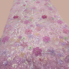 Embroidered Pastel Pink Organza with Floral Applique & Cutdana, Sequin Work