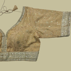 Embroidered Shimmer Off-White Blouse with Half Sleeves and Sweetheart Neckline