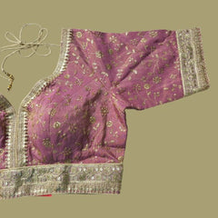 Embroidered Shimmer Coral Pink Blouse with Half Sleeves and Sweetheart Neckline