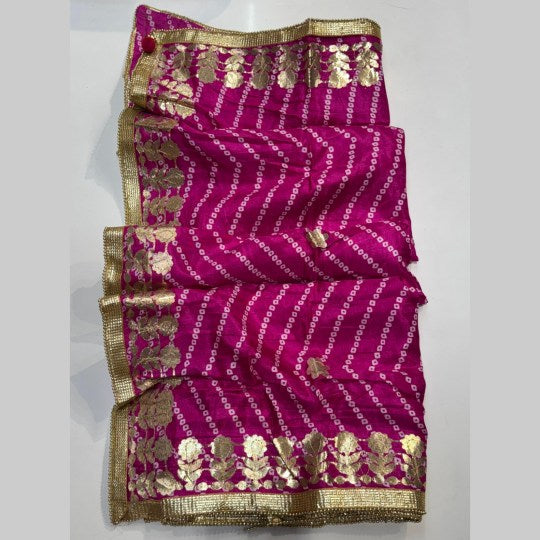 Printed Bandhani Fuscia Pink Dupatta with Gota Patti Border