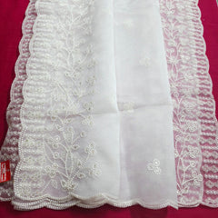 Dyeable Organza Dupatta with Butta & Floral White Resham Thread work on Border