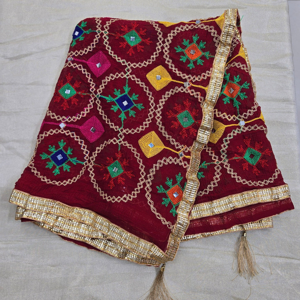Maroon Phulkari Dupatta