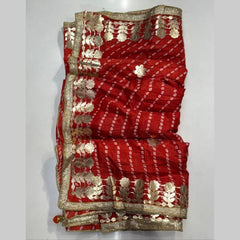 Printed Bandhani Cherry Deep Red Dupatta with Gota Patti Border