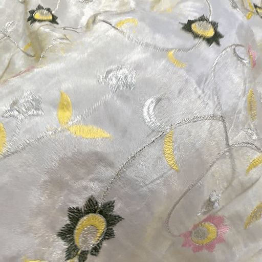 Embroidered Dyeable Shimmer Tissue Fabric with Multicolor Floral Threadwork