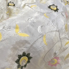 Embroidered Dyeable Shimmer Tissue Fabric with Multicolor Floral Threadwork