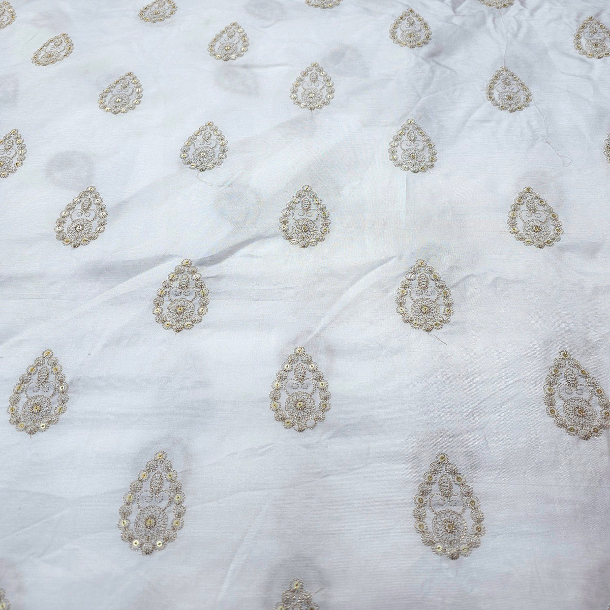 Embroidered Dyeable Raw Silk with all over Drop Shape Butta work & sequin Highlights