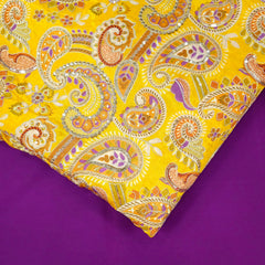 Mehraab Yellow Crepe with Embroidered Multicolor Paisely Motifs