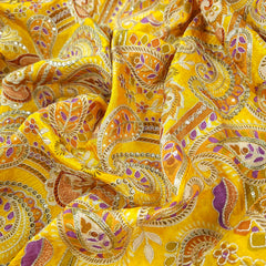 Mehraab Yellow Crepe with Embroidered Multicolor Paisely Motifs