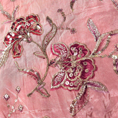 Mehraab Coral Pink Color on Crepe with Embroidered Multicolor Floral & Butterfly Motifs